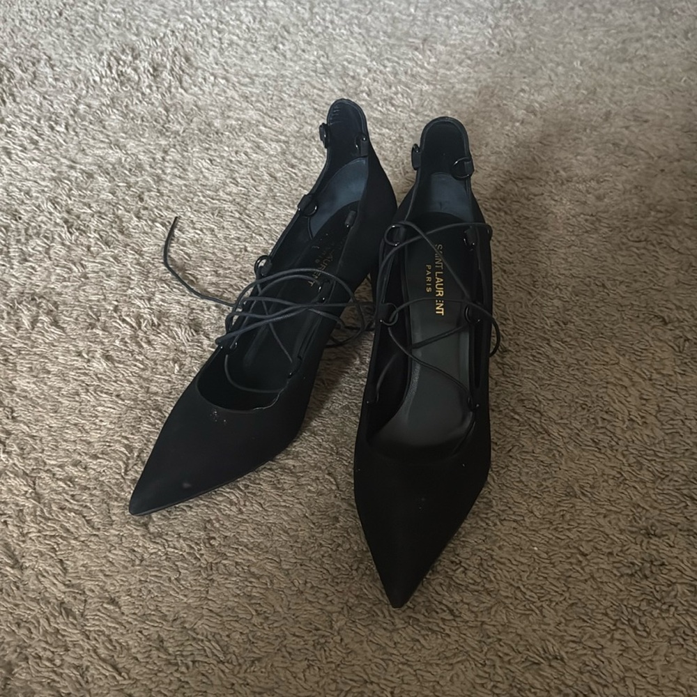 Saint Laurent Paris Black Suede Lace Up  Pump - Size 42 (US 11)